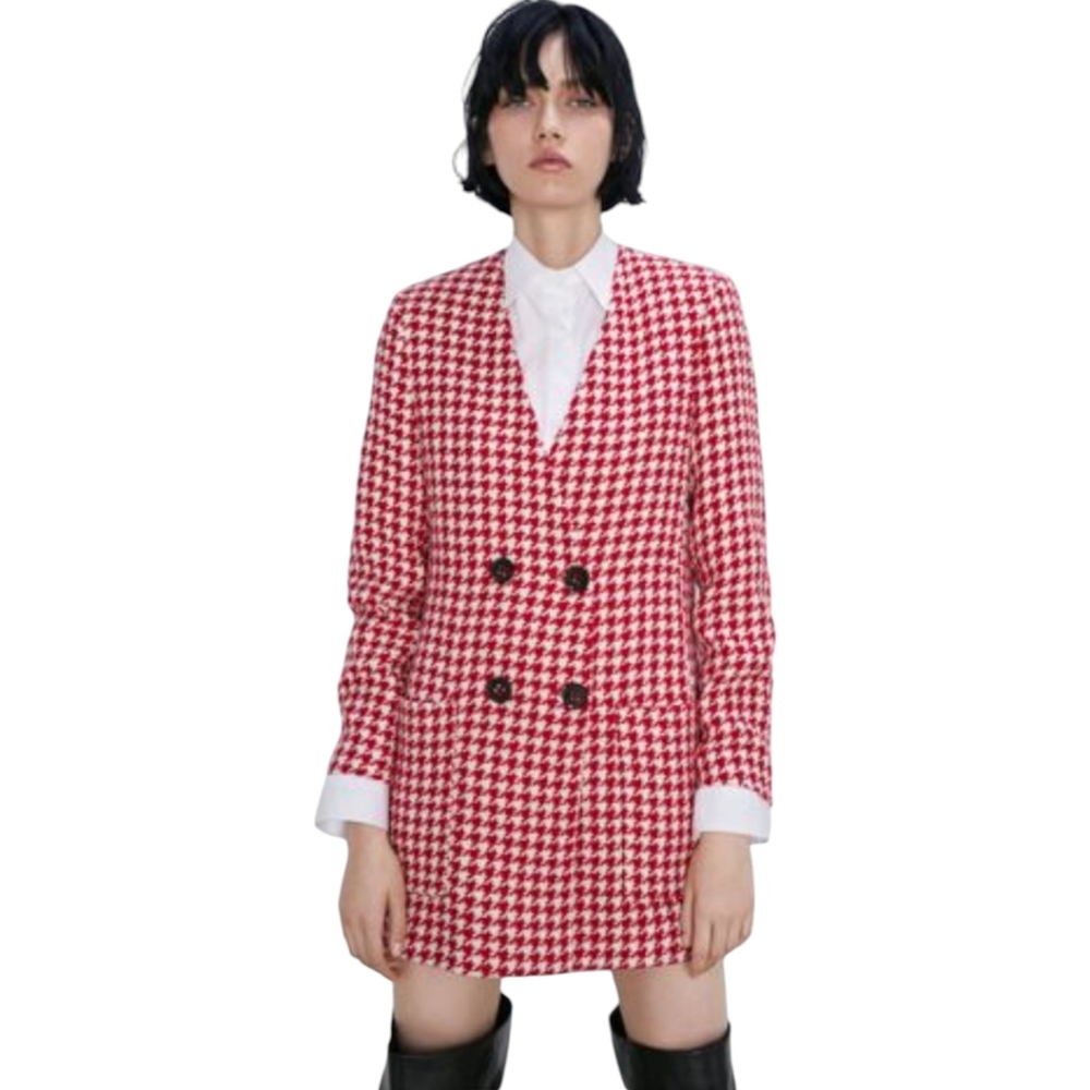 NWT Zara Red Houndstooth Coat  Sz Small